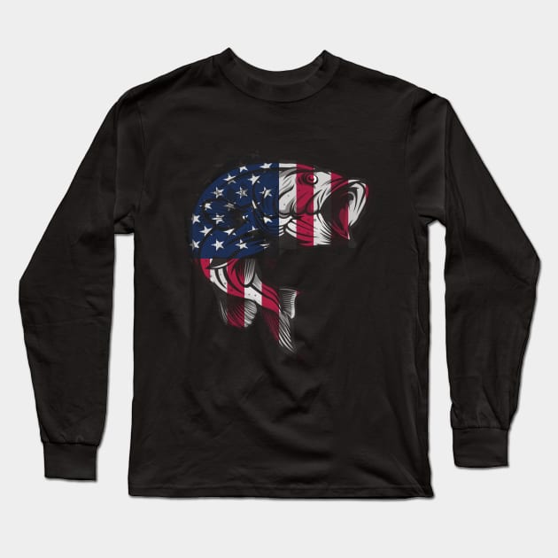 Fishing - Fishing USA Flag Long Sleeve T-Shirt by Kudostees